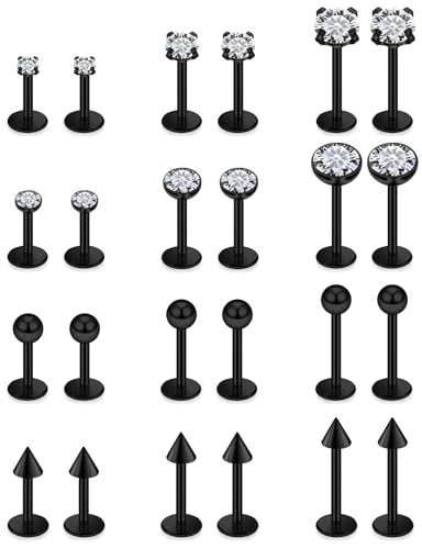 16G Flat Back Earrings Nose Studs 316L Surgical Steel Medusa Labret Monroe Lip Ring Tragus Forward Helix Conch Cartilage Lobe Earrings Stud Piercing Jewelry For Women Men 6MM 8MM 10MM - color: Black, size: 16G-Ball / CZ / Crystal / Spike