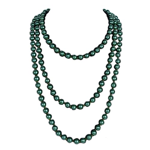 1920s Long Fake Pearls Strand Necklace Layered Retro Vintage Imitation Round Beaded Ball for Women Flapper Party Halloween Jewelry Mother's Day Gift - color: Green