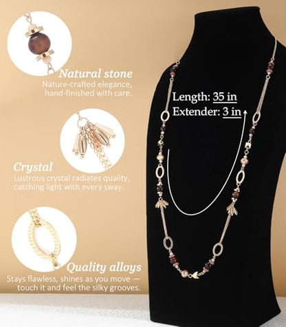 Long Gold Boho Necklaces for Women Beaded Statement Chain Long Necklace Gold Costume Jewelry Birthday Gifts for Her - color: Dark Coffee