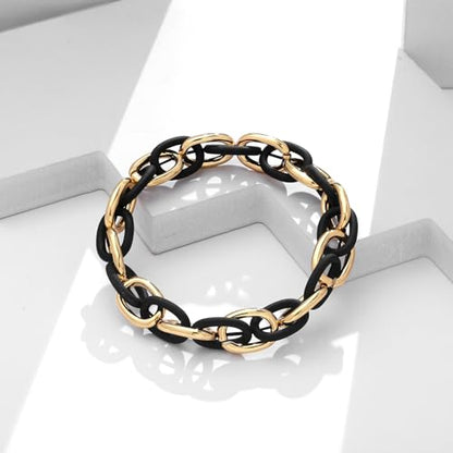 WOWORAMA Chunky Chain Bracelet for Women, Gold/Silver | Adjustable Elastic Stretch Bracelet, Thick Chunky Link Bracelet, Statement Jewelry - color: Black and Gold