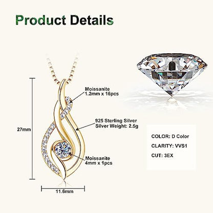 Moissanite Infinity Pendant Necklace for Women | 4mm D Color Moissanite 925 Sterling Silver Infinity Knot Necklace for Mom Wife Birthday Jewelry Gifts - color: Gold