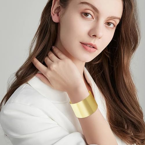 Wide Cuff Chunky Gold Bracelets for Women Open Cuff Bangles Wrist Cuff Bracelets for Women - style: Gold