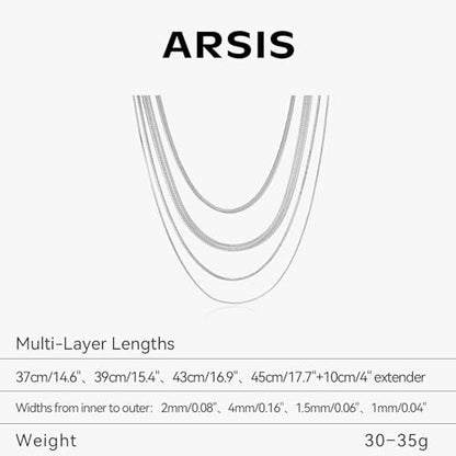 ARSIS 18K Gold Plated Herringbone Necklace Snake Chain Choker Dainty Layered Hypoallergenic Jewelry Gift for Women - color: Silver Multi-Layer