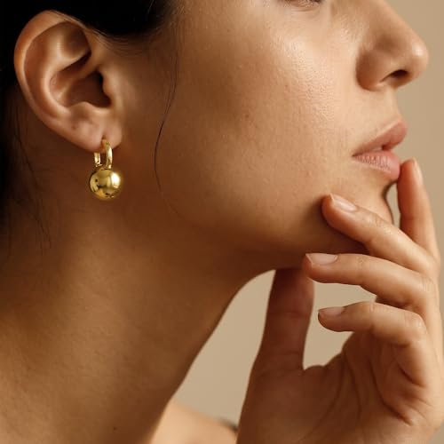 14k Gold Plated Ball Dangle Earrings for Women Sterling Silver Ball Drop Earrings Hypoallergenic Round Balls Hoop Earring Leverback Lightweight Earrings Fashion Jewelry - color: gold 2