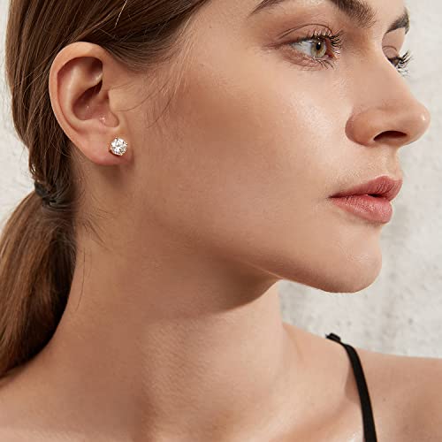 925 Sterling Silver Cubic Zirconia Stud Earrings for Women/Men Hypoallergenic Stud Earrings 4MM-8MM - style: B: Round Stud-Yellow