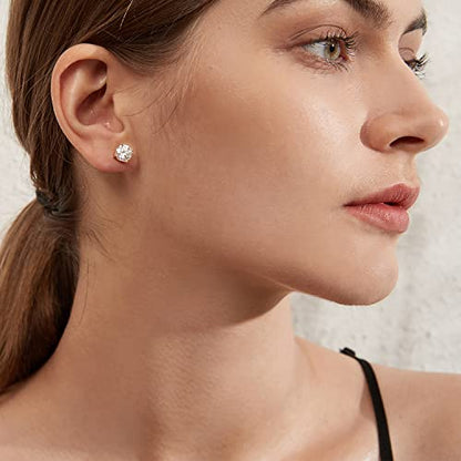 925 Sterling Silver Cubic Zirconia Stud Earrings for Women/Men Hypoallergenic Stud Earrings 4MM-8MM - style: C: Round Stud-Rose Color