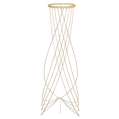Harness Body Chain Sexy Layered Tassel Belly Waist Chain Necklace Boho Hot Bikini Nightclub Party Beach Body Jewelry for Women and Ladies Gold Tone - style: A:Cross