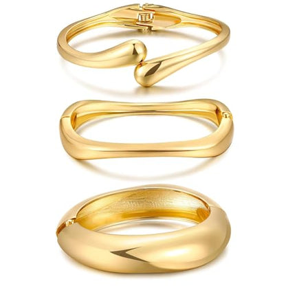 IFKM Gold Chain Bracelets Set for Women, 14K Gold Plated Multiple Layered Stackable Open Cuff Bangle Bracelet Anklet Bracelets Adjustable Link Tennis Beads Italian Cuban Jewelry for Women Gift - style: 3pcs Chunky Gold 1