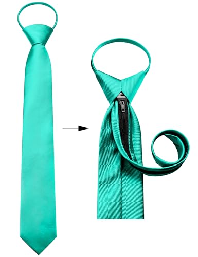 GUSLESON 3.15"（8cm） Mens Pre-tied Adjustable Zipper Tie Solid Necktie for Business and Wedding - color: Aqua