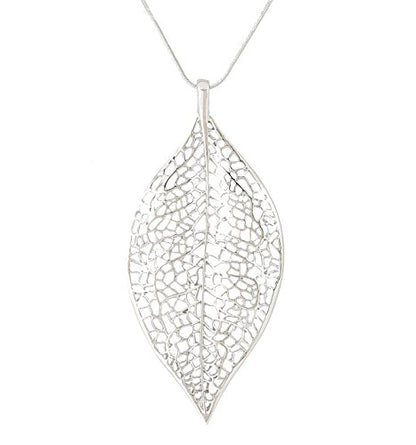 NLCAC Filigree Leaf Pedant Necklace Snake Chain Gorgeous Hollow Leaf Necklace for Women - color: Silver Tone