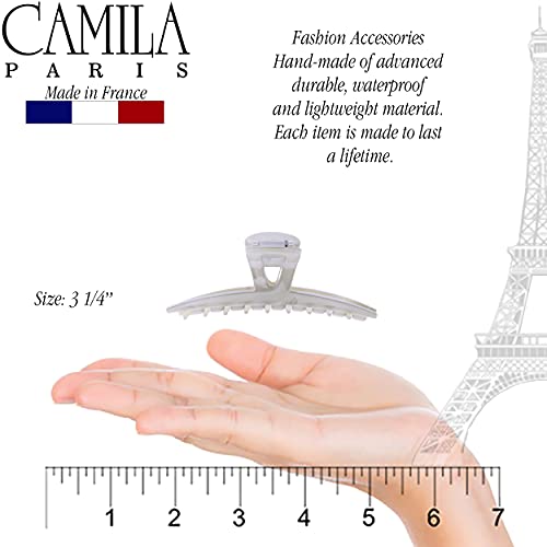 Camila Paris CP3230 French Hair Clip for Women, Narrow, Strong Hold Grip Double Teeth Girls Hair Claw Clips Jaw, Fashion Durable Styling Hair Accessories for Women, Made in France - color: Gray 3.25"