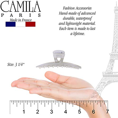 Camila Paris CP3230 French Hair Clip for Women, Narrow, Strong Hold Grip Double Teeth Girls Hair Claw Clips Jaw, Fashion Durable Styling Hair Accessories for Women, Made in France - color: Gray 3.25"