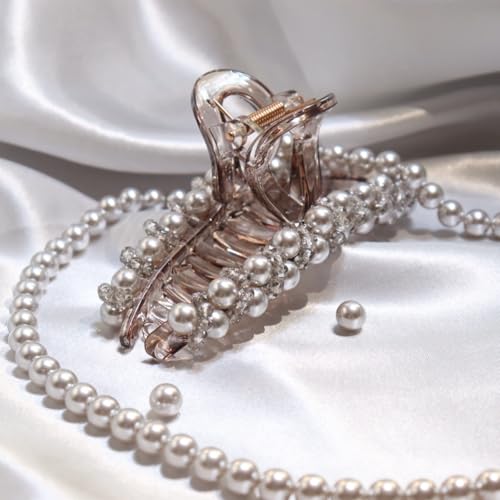 Zayra Faux Pearl Hair Claw Clips with Clear Crystal Beads for Women Handmade Luxury Non Slip Strong Hold Hair Clips Elegant Styling Clips for Party Daily Wear & Gift(Silver gray) - color: Silver gray