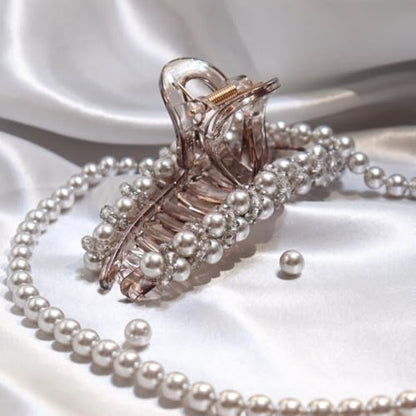 Zayra Faux Pearl Hair Claw Clips with Clear Crystal Beads for Women Handmade Luxury Non Slip Strong Hold Hair Clips Elegant Styling Clips for Party Daily Wear & Gift(Silver gray) - color: Silver gray