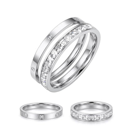 Stackable 2-Ring Set for Women, Daily Commute, Date & Couple - color: Silver