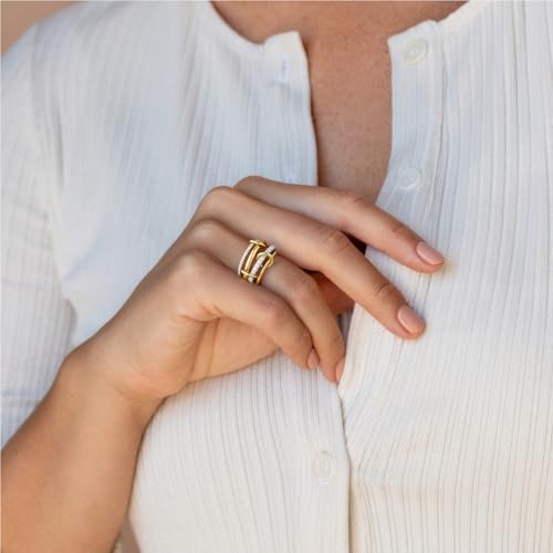 Gold Stackable Rings for Women Non Tarnish, 18k Gold Plated Cubic Zirconia Rings, Exquisite Silver Gold Multi Ring Mixed Metals Stack Jewelry Set Size 6-10 - color: 4PCS, size: 9