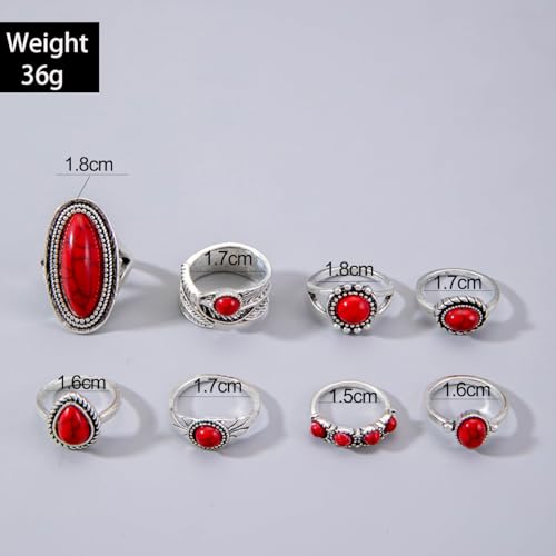 Bohemian Turquoise Ring for Women Stackable Vintage Chunky Boho Turquoise Ring Set Dainty Open Gemstone Knuckle Midi Finger Rings Western Statement Rings Jewelry - style: red eight