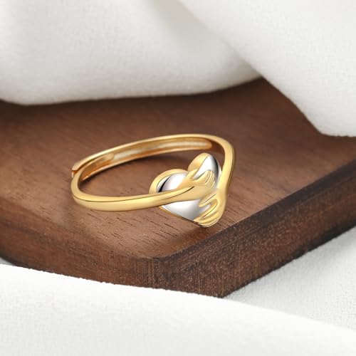 Granddaughter Daughter Hug Ring For Hope Rings, Stainless Steel Inspirational Jewelry Engraved Always With You Love You Forever Message Adjustable Non Tarnish Jewelry Birthday Gift Card - color: Hug Gold Silver Heart