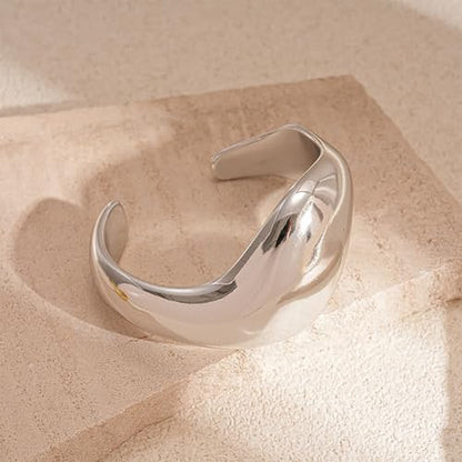 Chunky Cuff Bracelets for Women Wide Gold/Silver Cuffs Bangle Hollow Out Adjustable Bracelets Punk Vintage Jewelry - style: U-Silver C