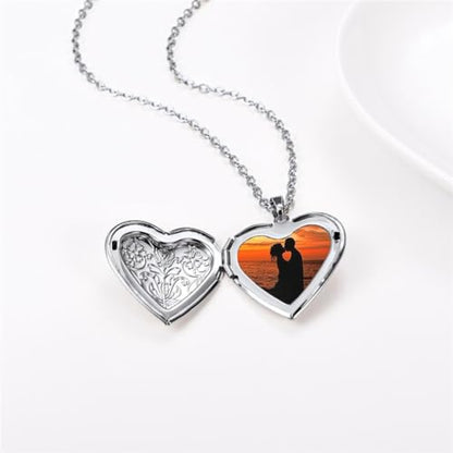 2 Pcs Locket Necklace that Holds Pictures Stainless Steel Locket Pendant Necklace Image Chain Necklaces for Women - color: Love Heart 5
