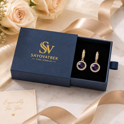 14K Gold Plated Hoop Dangle Earrings for Women, Hypoallergenic Colorful Cubic Zirconia Drop Earrings, Lightweight Huggie Earrings for Women - color: Gold/Amethyst Purple
