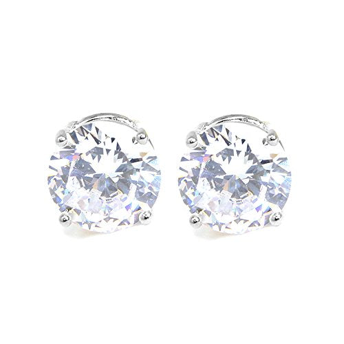 Stainless Steel Round Cut Cubic Zirconia Stud Earrings With Clear Case - Gold, Silver (3mm~12mm) - color: 5mm-Silver