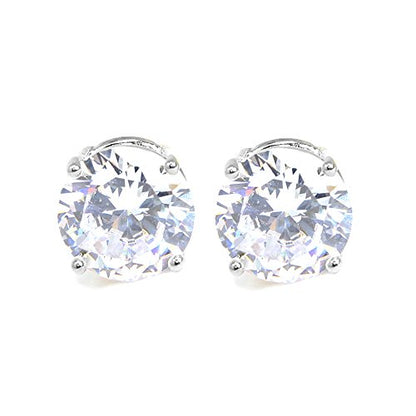 Stainless Steel Round Cut Cubic Zirconia Stud Earrings With Clear Case - Gold, Silver (3mm~12mm) - color: 7mm-Silver