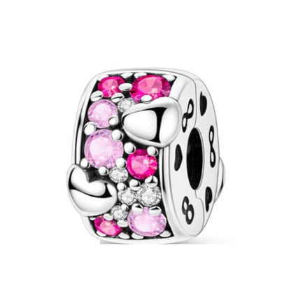 Heart Charm Clip Lock Spacer Stopper Charm Bead Bracelet 925 Sterling Silver Charms Safety Chain for Pandora Bracelets - color: Pink Heart -A