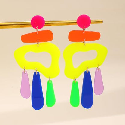 18K Gold Plated Colorful Acrylic Dangle Earrings for Women, Abstract Geometric Drop Earrings, Bright Statement Earrings, Lightweight Fashion Jewelry for Party, Festival and Daily Styling