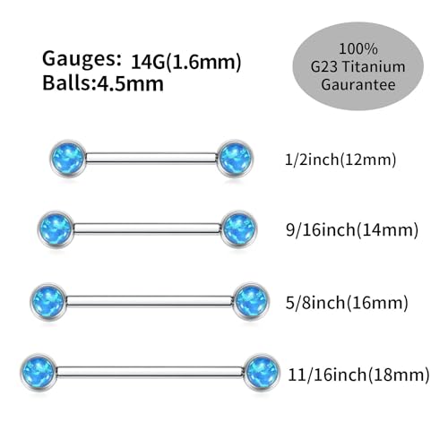 14G Nipple Rings Titanium Nipple Jewelry for Women Bridge Piercings | 1 Pair Nipple Bars,Hypoallergenic Nipple Barbells,Internally Threaded Nipple Piercings,Tongue Rings,Straight Barbells - color: Styele4:Blue Opal,Silver, size: 14G+1/2"(12mm)