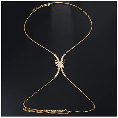 Rhinestone Chest Bracket Bra Chain Sexy Bikini Crystal Body Chains Butterfly Chest Chain Body Jewelry Accessories for Women - color: color5