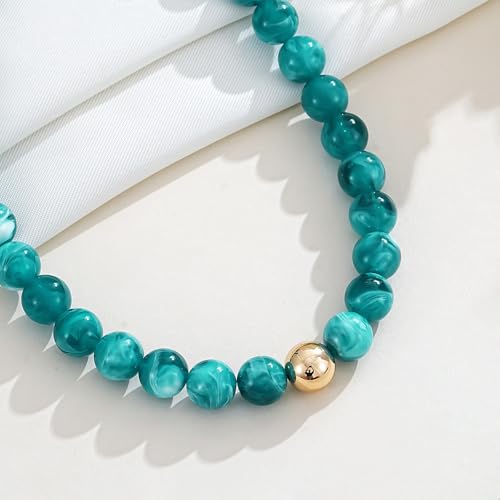 Colorful Chunky Beaded Necklaces for Women Multicolor Large Round Resin Beads Collar Necklace Boho Trendy Statement Chokers Y2K Summer Beach Jewelry - color: Lake Green