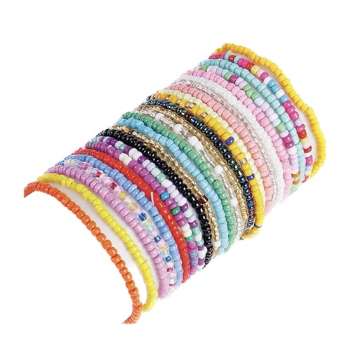 Soyzvteo 17Pcs Elastic Beaded Bracelets Bohemian Stackable Beaded Stretch Bracelets Colorful Boho Beach Bracelet Set Rainbow Handmade Seed Beach Bracelet Jewelry - color: 24Pcs