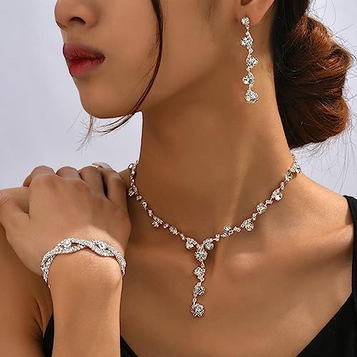 Sixexey Rhinestone Earrings Sparkly Bracelet Earring Party Prom Earrings Jewelry for Women - color: Silver