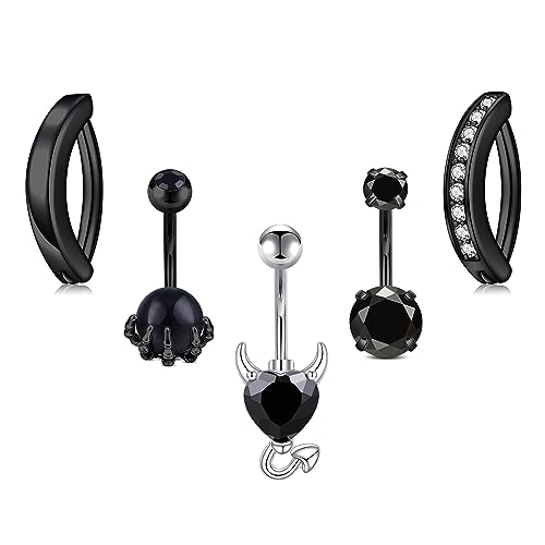 Belly Button Rings Stainless Steel 14G CZ Opal Navel Rings Barbells Women Girls Belly Piercing Jewelry - color: Black Color-Style G: 5 PCS