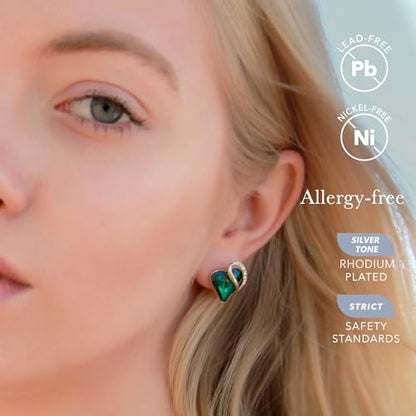 Infinity Love Heart Stud Earrings for Women, Birthstone and Healing Stone, Gifts for Mom, Wife, and Her, Silver Plated - color: 05-May-Emerald Green