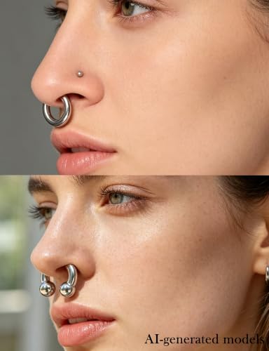 18G-2G Septum Rings 316L Surgical Steel Horseshoe Gauges Earrings Septum Nose Ring Silver Cartilage Helix Tragus Daith Rook Earring Hoop Lip Piercing Jewelry for Women Men - style: 4G(5.0mm)-Dia:14mm