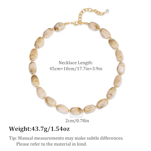 Boho Chunky Beaded Necklace for Women Lightweight Resin Beads for Summer Beach & Vacation Trendy Statement Jewelry Gift for Her - color: Beige