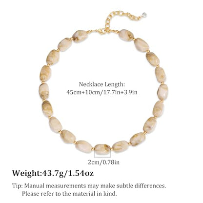 Boho Chunky Beaded Necklace for Women Lightweight Resin Beads for Summer Beach & Vacation Trendy Statement Jewelry Gift for Her - color: Beige