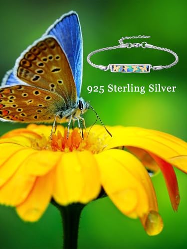 Waves/Tree of Life/Mushrooms/Moon Phase/Butterfly/Hummingbird Bracelet/Anklet 925 Sterling Silver Adjustable Abalone Shell Bar Bracelet/Anklet Summer Jewelry Gifts for Women - color: Butterfly, size: Anklet 9"+2"