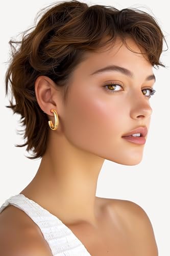 PROSTEEL Chunky Hoop Earrings for Women 14K Gold Plated/Black/Silver | 20/30/40/50/60/70/80mm Stainless Steel Thick Big Round Hoop with Waterproof and Non Tarnish Trendy Jewelry with Gift Box - color: 2. Gold, size: 30MM