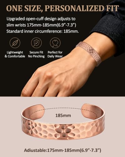 Pure Copper Bracelet – Copper Bracelet for Men & Women – 100% Solid, Raw & Uncoated Handmade Hammered Tibetan Cuff Bangle - color: Wide Design