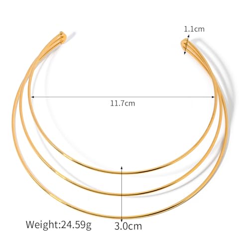 JAJAFOOK Minimalist Round Gold-Tone Bar Necklace Simple Fashion High Neck Choker Female King Neckwire - color: ‌3-Layered