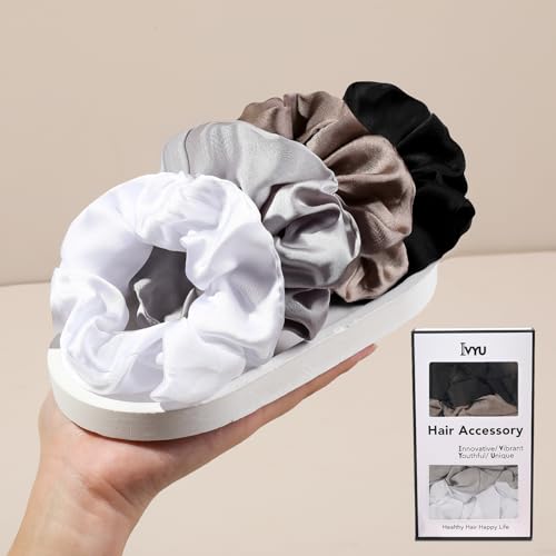 Hair Scrunchies for Women - Hair Ties No Damage Both for Thick Hair or Thin Hair Curl Hair No Crease Scrunchies Ponytail Holder No Hurt Your Hair - color: Black White Gray Dark Gray