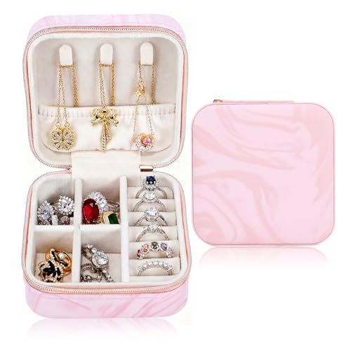 Travel Jewelry Case and Organizer,Portable Mini Storage Box for Rings, Earrings, Necklaces, Gift for Mother Mom, Girl, Daughter, Sisters, Bridesmaids,(Flowing Silver Powder) - color: Flowing Silver Powder