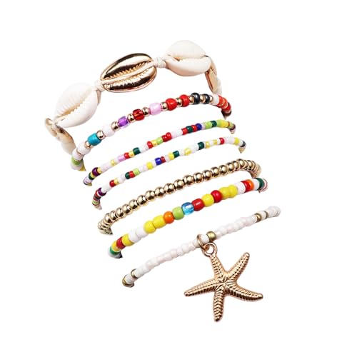 Bohemian Stackable Shell Beaded Ankle Bracelets for Women Colorful Boho Multi-Layer Seashell Gold Starfish Adjustable Handmade Braid Bracelet Summer Beach Holiday Accessories Gifts - color: Multi