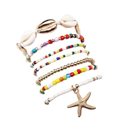 Bohemian Stackable Shell Beaded Ankle Bracelets for Women Colorful Boho Multi-Layer Seashell Gold Starfish Adjustable Handmade Braid Bracelet Summer Beach Holiday Accessories Gifts - color: Multi
