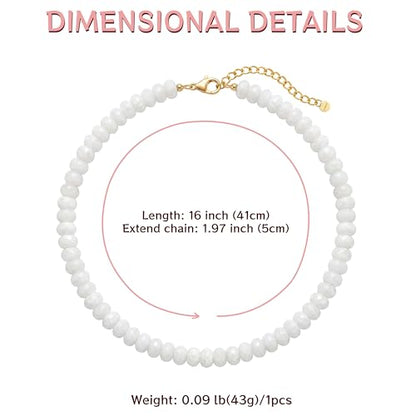 Gemstone Beaded Necklace for Women Colorful Natural Stone Freshwater Pearl Surfer Beach Rainbow Necklace Jewelry Gift - color: White-2
