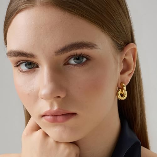 Green Crystal huggie gold hoop earrings for women Girls,14K Gold Plated with 925 Sterling Silver Post color Cubic Zirconia dainty cute Earrings| CZ Stud Earring - color: Double Hoop Earrings