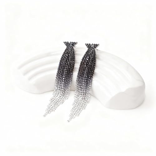 Rhinestone Earrings Prom Earrings for Women Sparkly Long Tassel Chandelier Drop Statement Earring Jewerly Gifts Wedding Party Prom Dresses Accessories - color: B5:black&silver